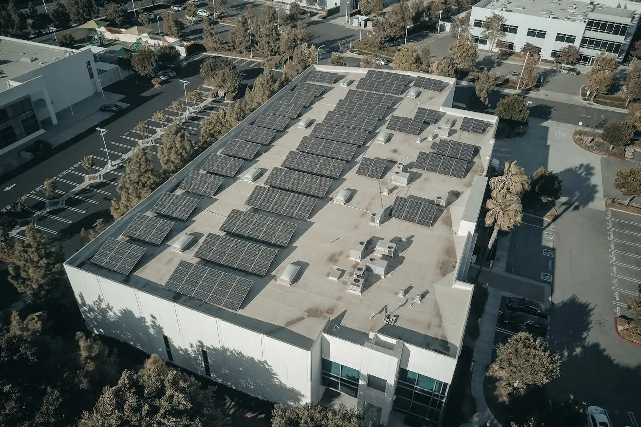 Solar panels producing clean, renewable energy